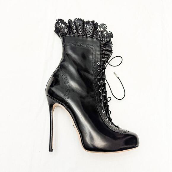 DSQUARED2 Black Witness Lace-up Heel Stiletto Booties Lace Fringe SIze 40 Italy - Picture 2 of 10